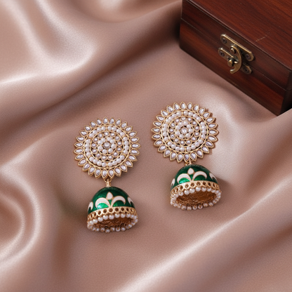 EMERALD NIRALA KUNDAN JHUMKI EARRINGS