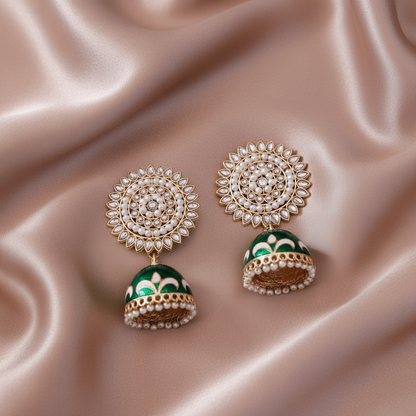 EMERALD NIRALA KUNDAN JHUMKI EARRINGS
