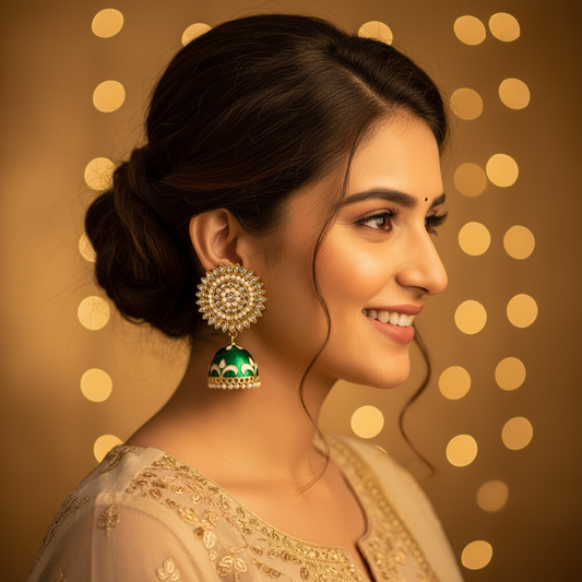 EMERALD NIRALA KUNDAN JHUMKI EARRINGS