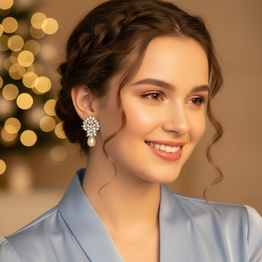 SILVER CHERYL ZIRCONIA STUD  EARRINGS