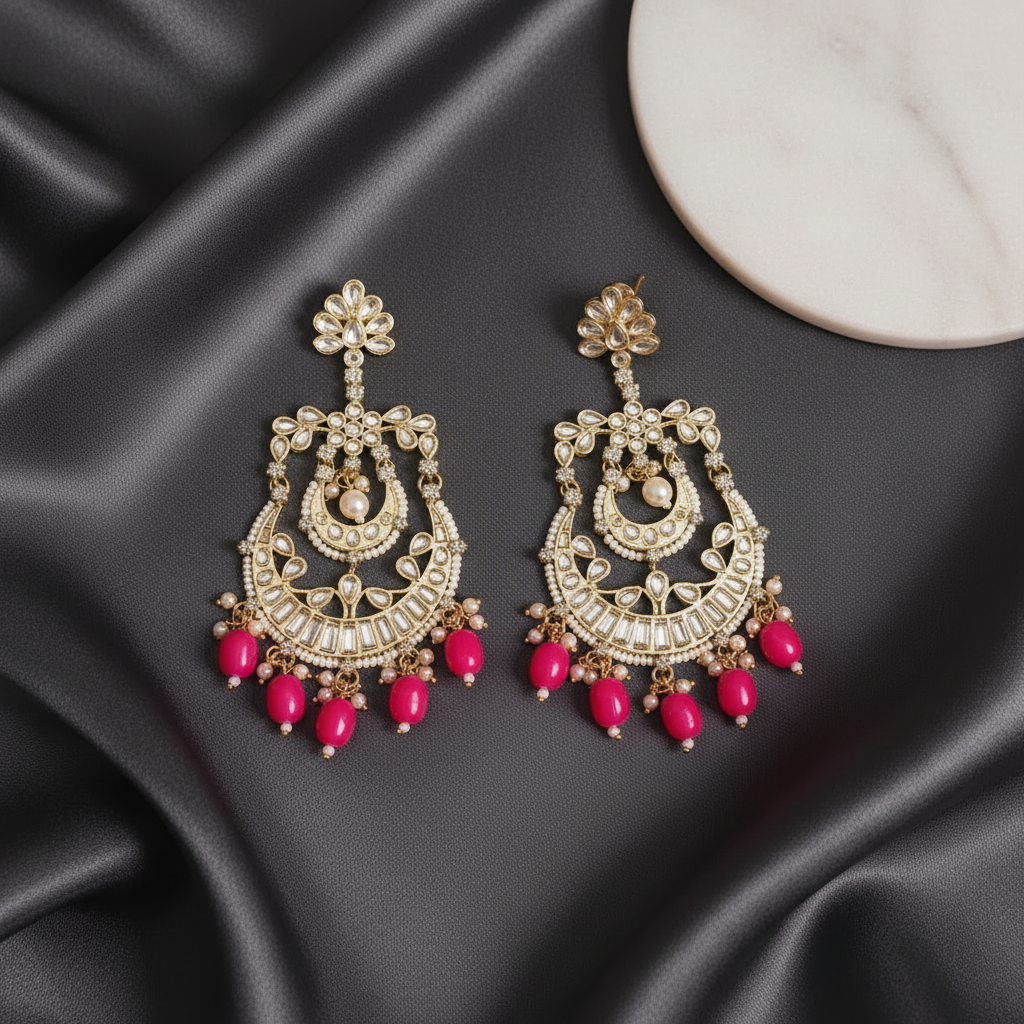 FUSCHIA SAHANA CHANDBALI EARRINGS