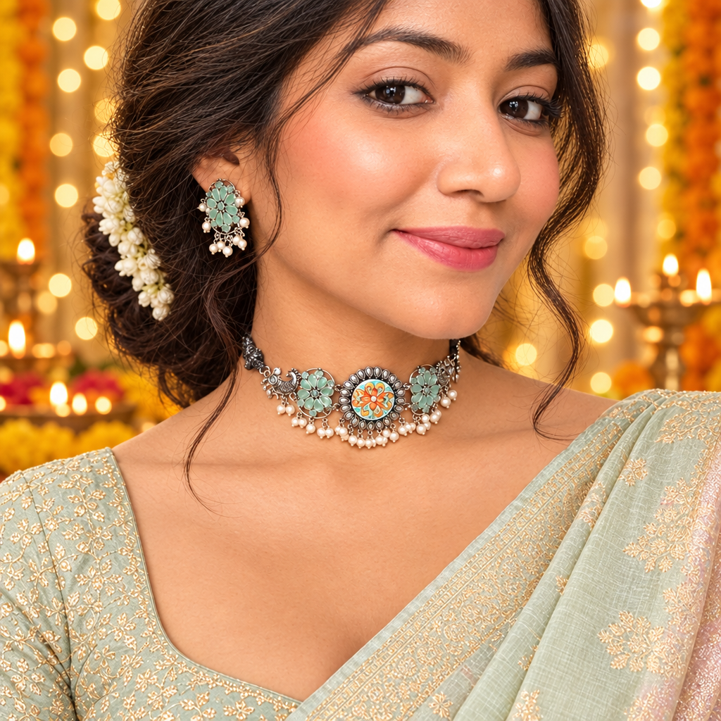 MINT GEEJA SILVER PLATED JEWELLERY SET
