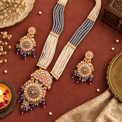 GREY NILAN KUNDAN JEWELLERY SET