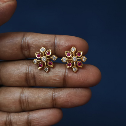 RUBY DIAMOND SANGRIA NINE STONE STUD EARRINGS