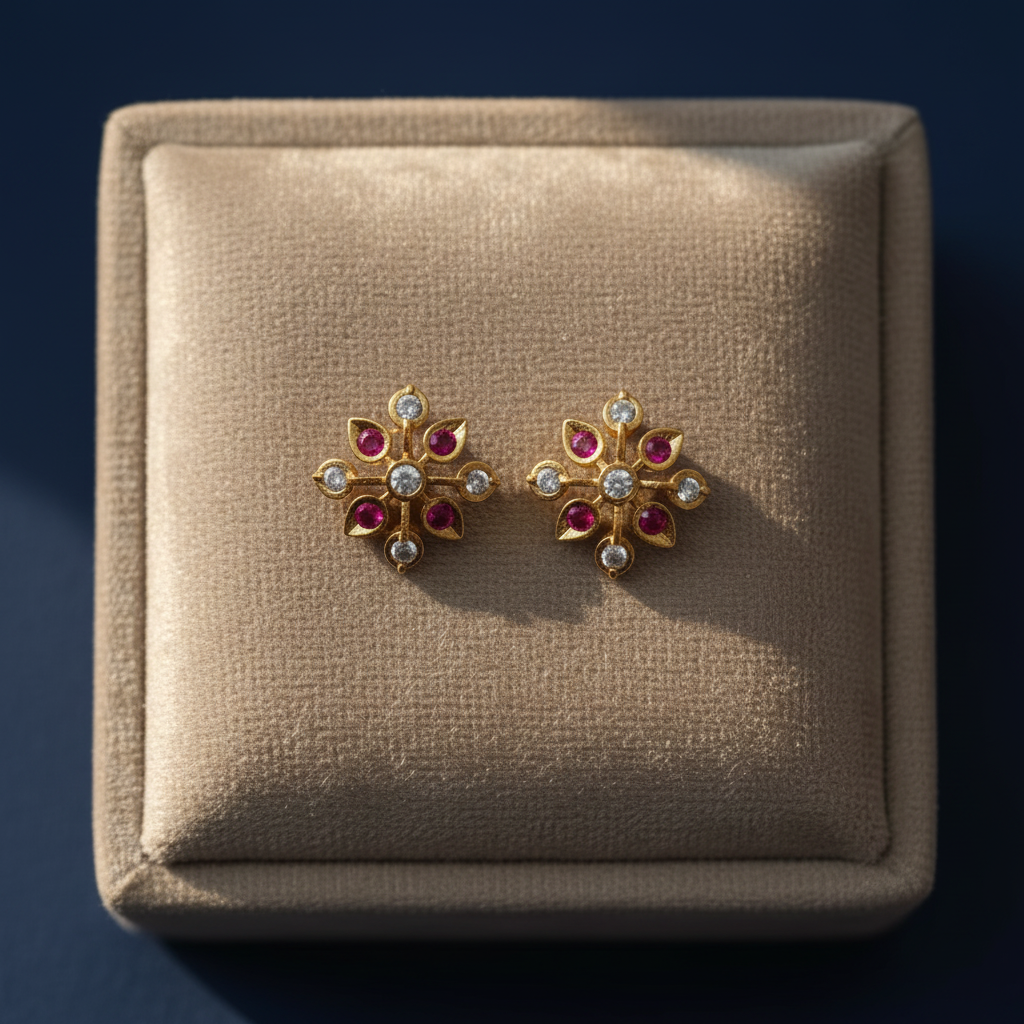 RUBY DIAMOND SANGRIA NINE STONE STUD EARRINGS