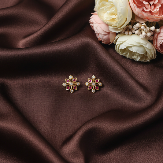 RUBY DIAMOND SANGRIA NINE STONE STUD EARRINGS
