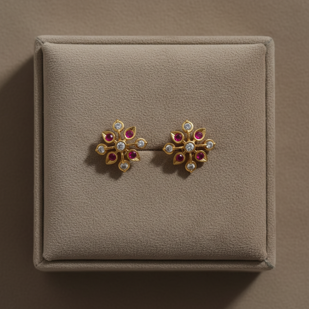 RUBY DIAMOND SANGRIA NINE STONE STUD EARRINGS