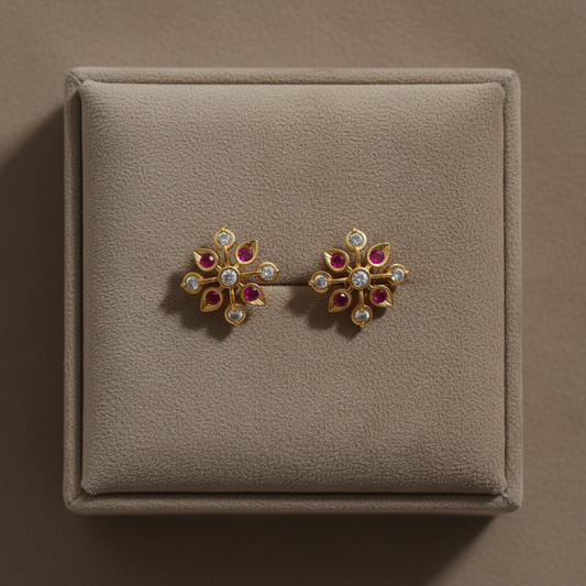 RUBY DIAMOND SANGRIA NINE STONE STUD EARRINGS