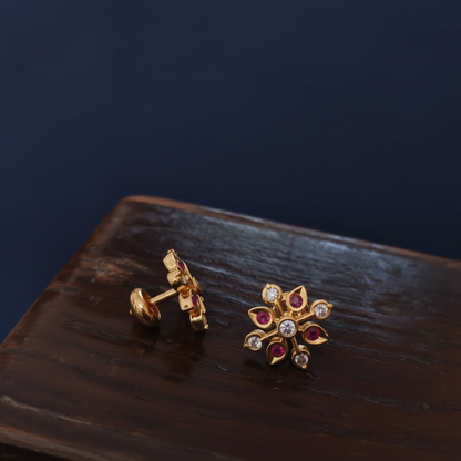 RUBY DIAMOND SANGRIA NINE STONE STUD EARRINGS
