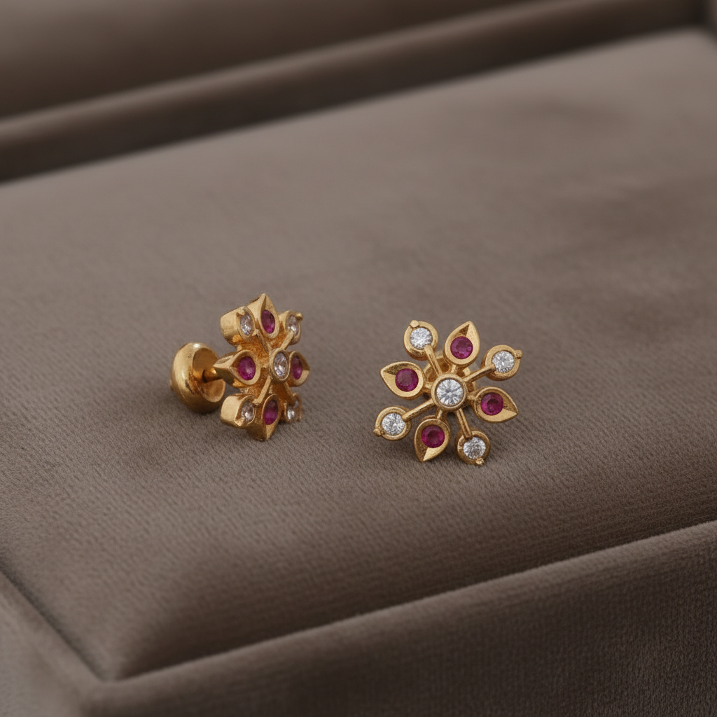 RUBY DIAMOND SANGRIA NINE STONE STUD EARRINGS
