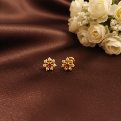 RUBY DIAMOND HIRA EIGHT STONE STUD EARRINGS