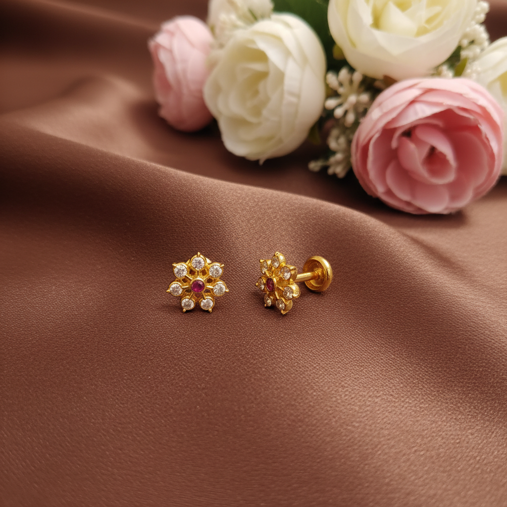 RUBY DIAMOND HIRA EIGHT STONE STUD EARRINGS
