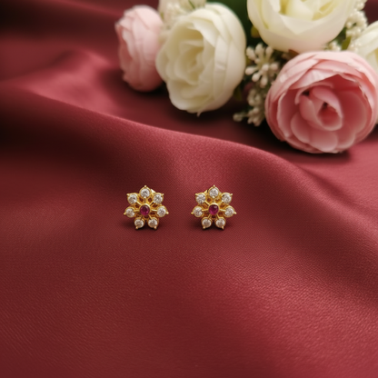 RUBY DIAMOND HIRA EIGHT STONE STUD EARRINGS