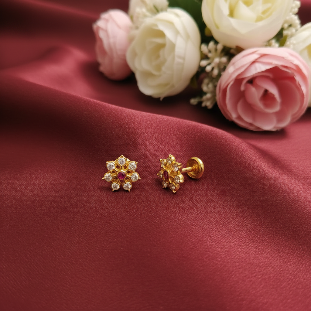 RUBY DIAMOND HIRA EIGHT STONE STUD EARRINGS