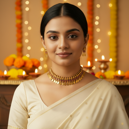 GOLDEN MENAKA ELAKKATHALI JEWELLERY SET