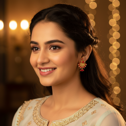 GOLDEN PRANAVI MATT CORAL STUD  EARRINGS