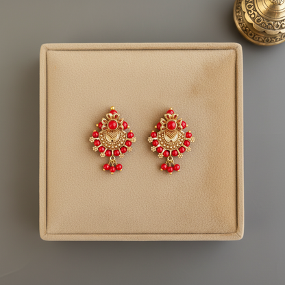 GOLDEN PRANAVI MATT CORAL STUD  EARRINGS