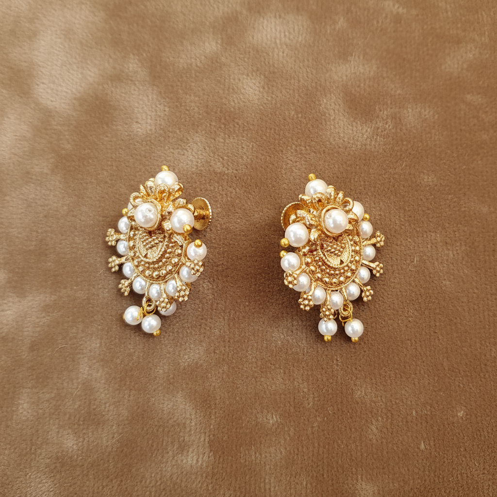 GOLDEN PRANAVI MATT PEARL STUD  EARRINGS