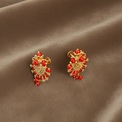 GOLDEN PRANAVI MATT CORAL STUD  EARRINGS