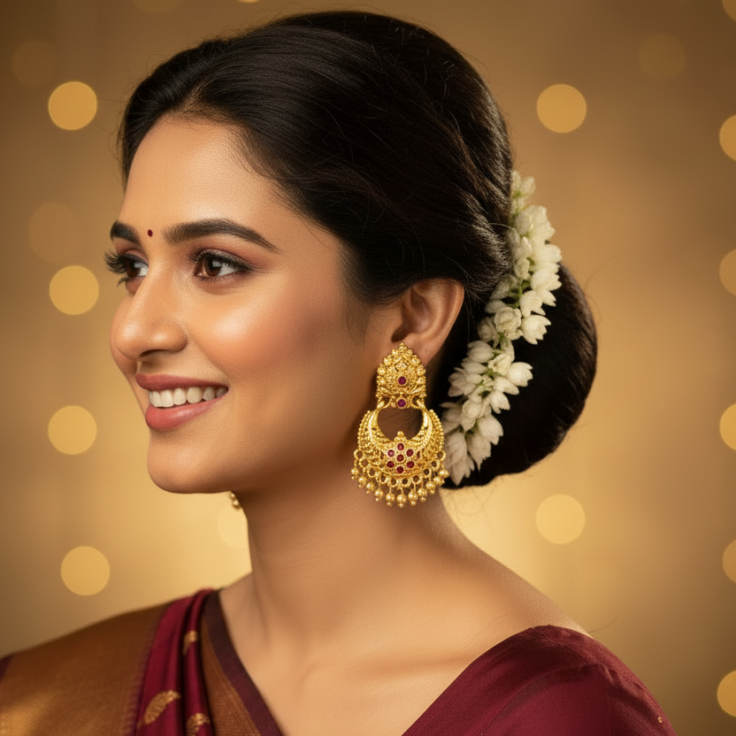 GOLDEN MOHANA PANCHALOHA CHANDBALI EARRINGS