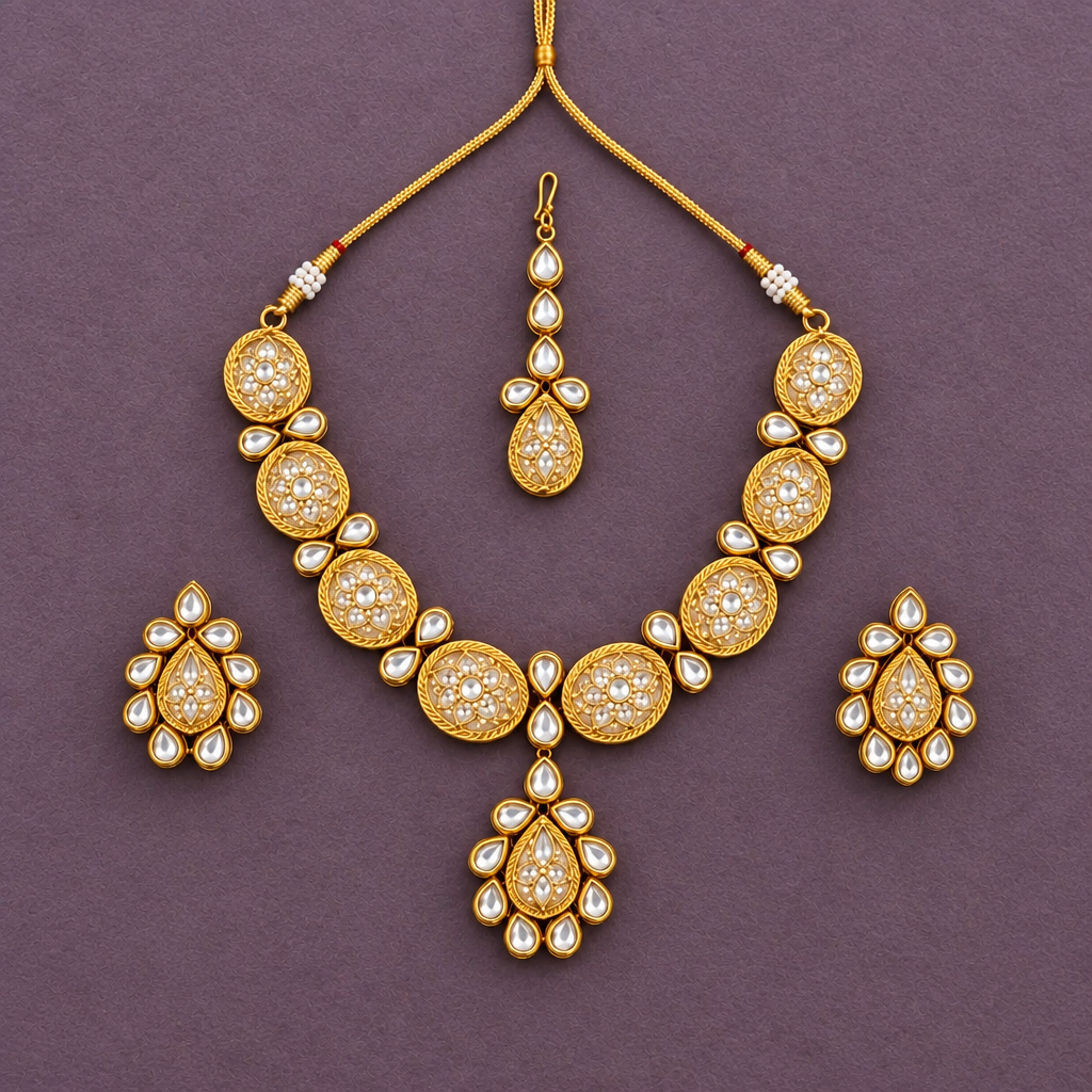 GOLDEN TYAANI KUNDAN JEWELLERY SET