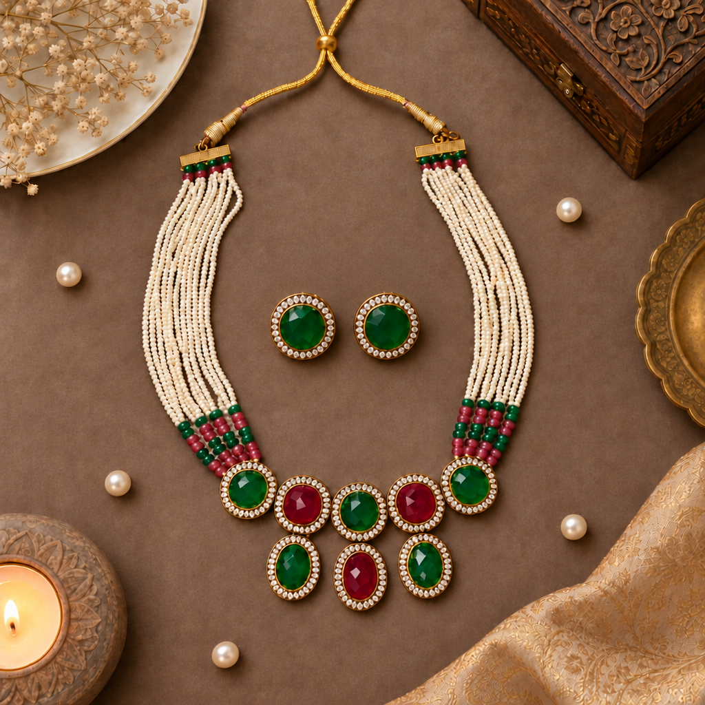 MULTICOLOR AADITA  KUNDAN JEWELLERY SET