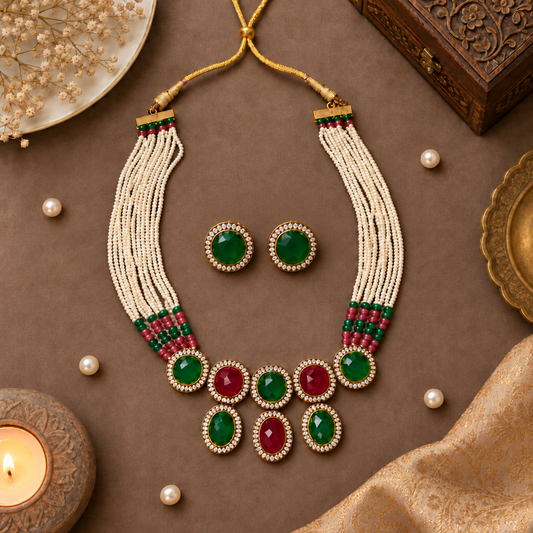 MULTICOLOR AADITA  KUNDAN JEWELLERY SET
