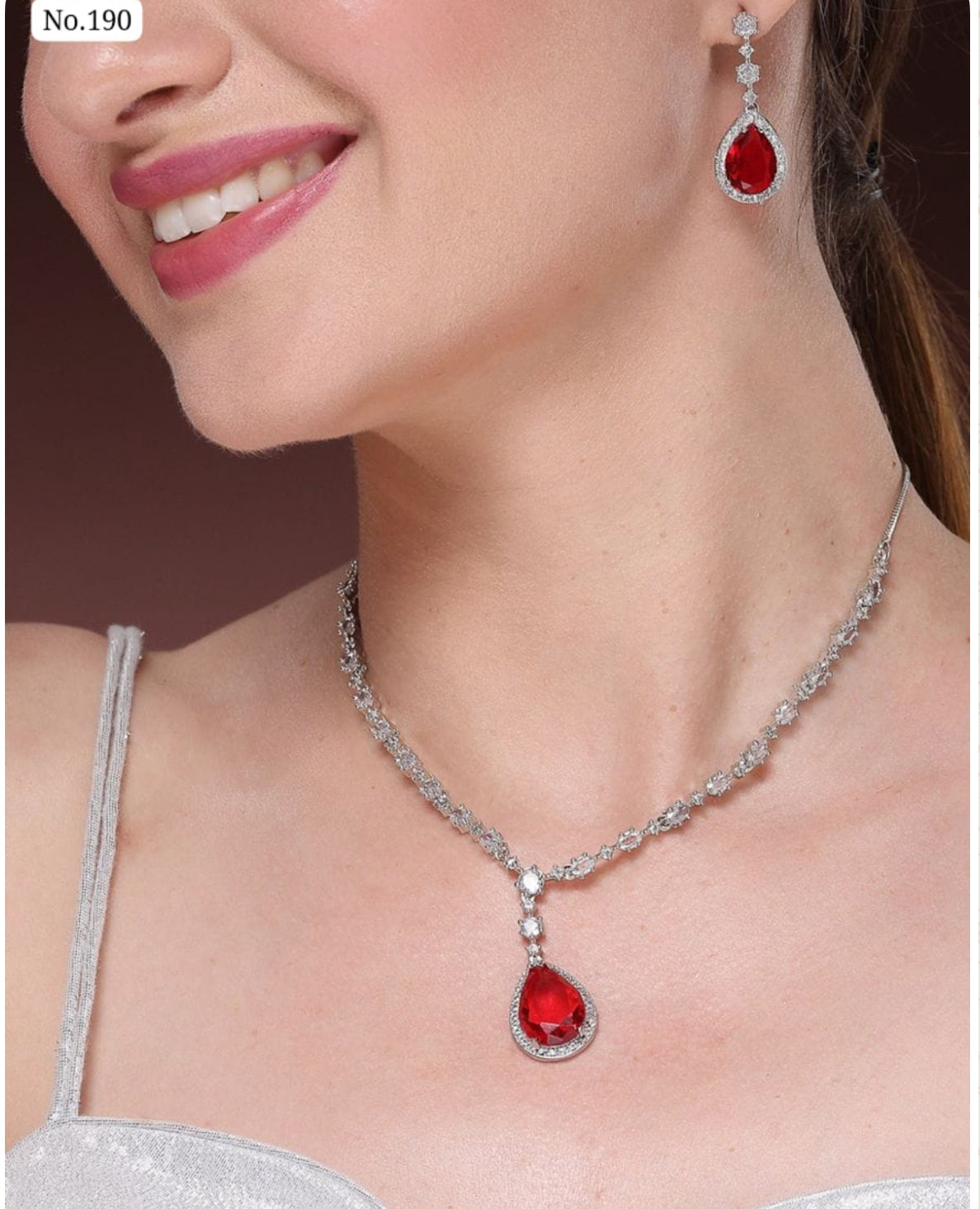 RUBY AMUKRA AMERICAN DIAMOND JEWELLERY SET