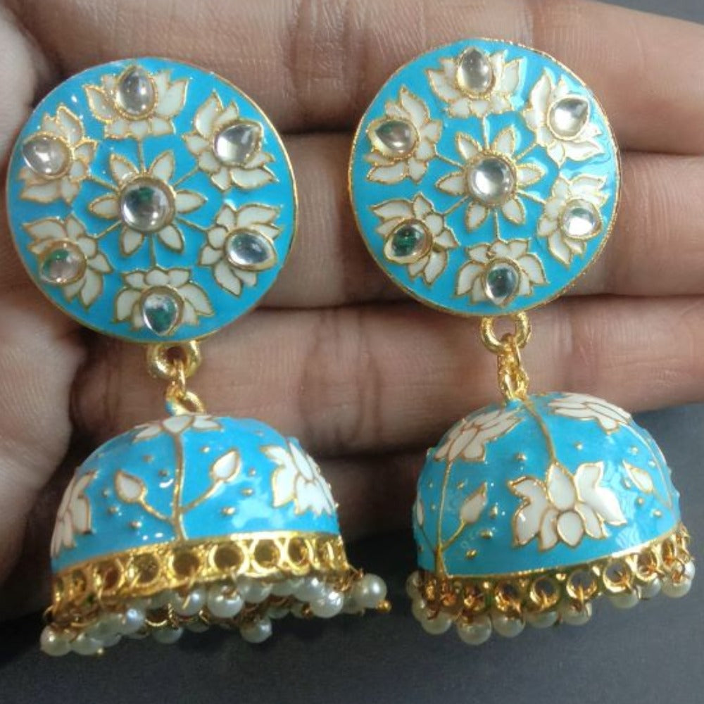 big designer jhumka earrings for women blue color