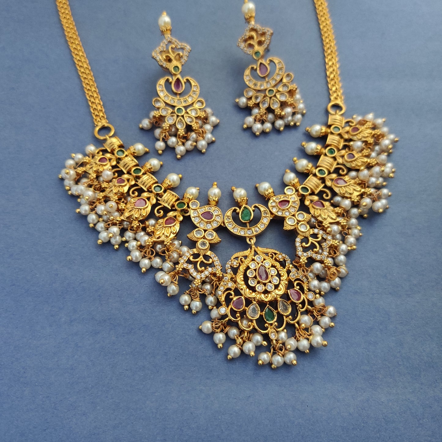 MULTICOLOR VEDHA TEMPLE JEWELLERY SET
