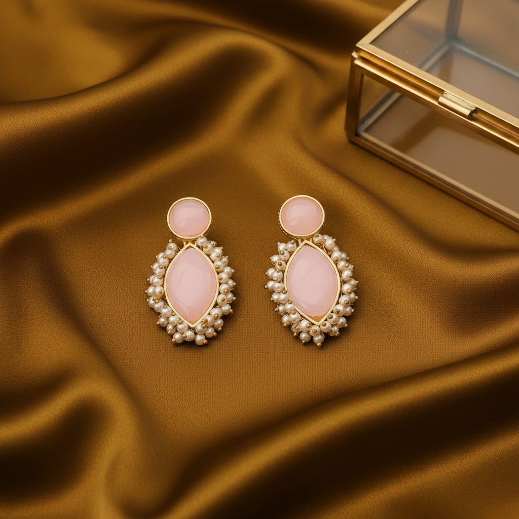 BABY PINK AAPTI STONE EARRINGS