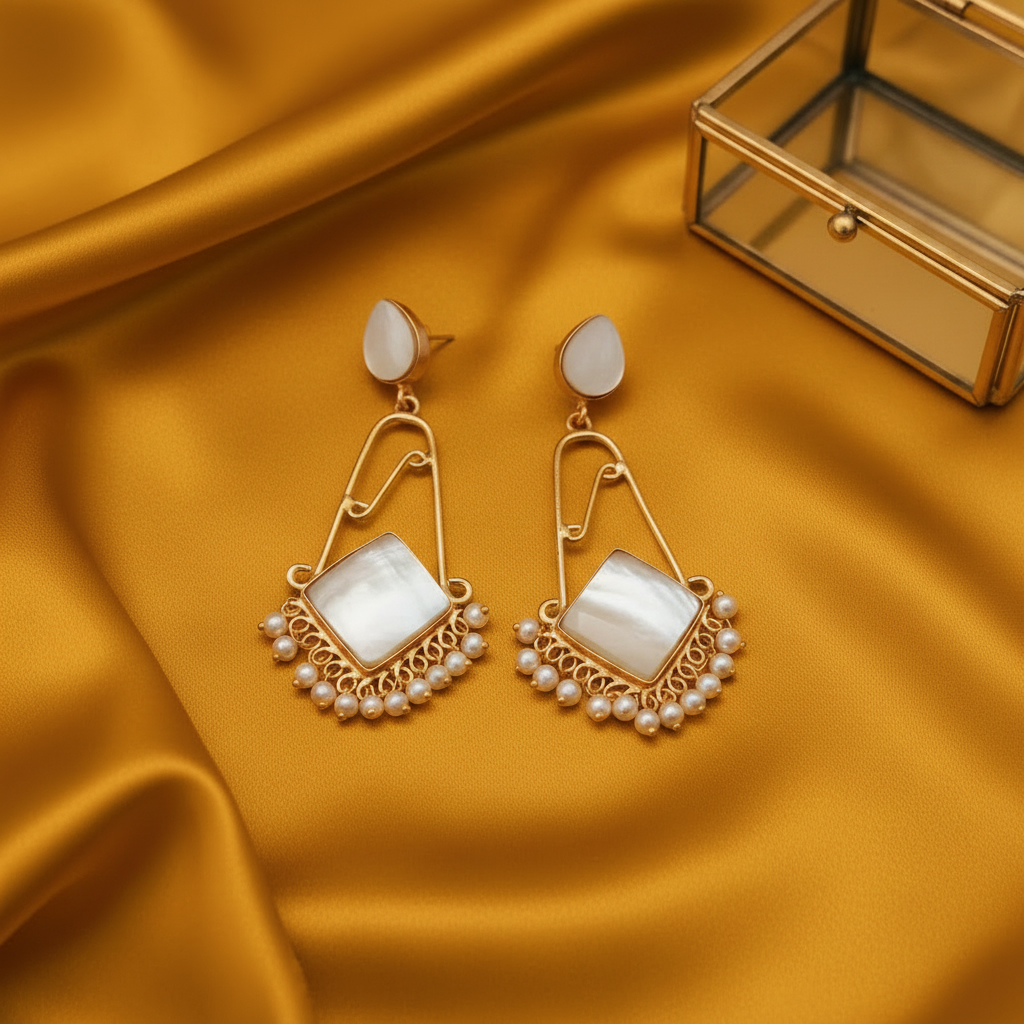 WHITE AJITHA STONE EARRINGS