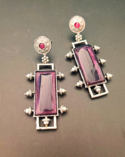 PURPLE TEMPA  SILVER PLATED EARRINGS