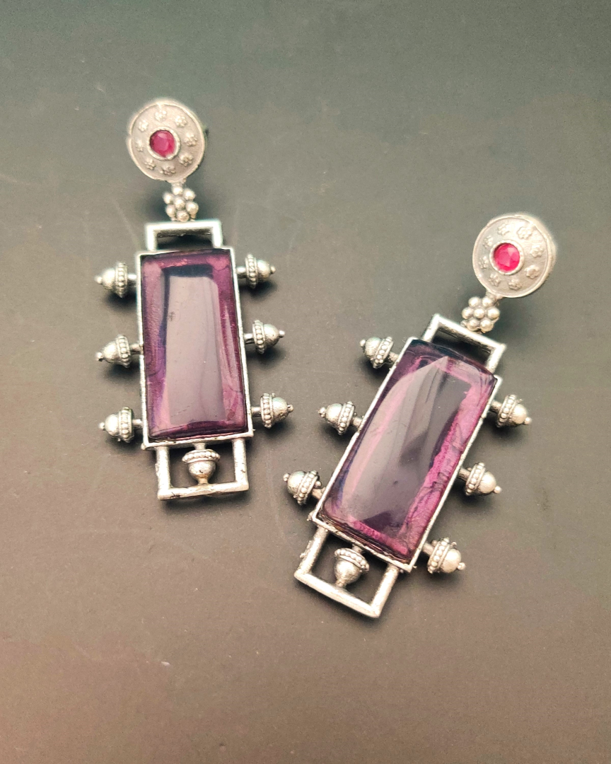 PURPLE TEMPA  SILVER PLATED EARRINGS