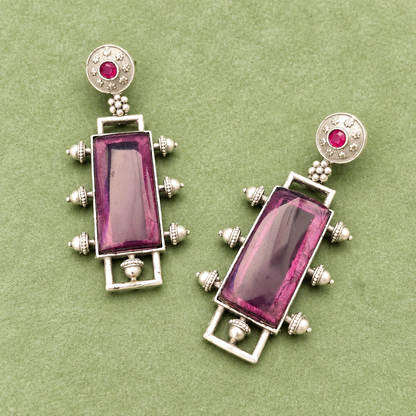 PURPLE TEMPA  SILVER PLATED EARRINGS