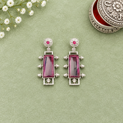 PURPLE TEMPA  SILVER PLATED EARRINGS