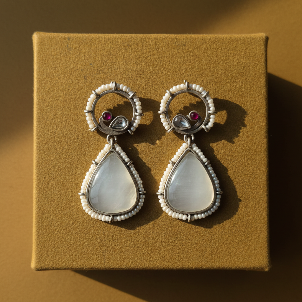 WHITE ANALA SILVER PLATED EARRINGS