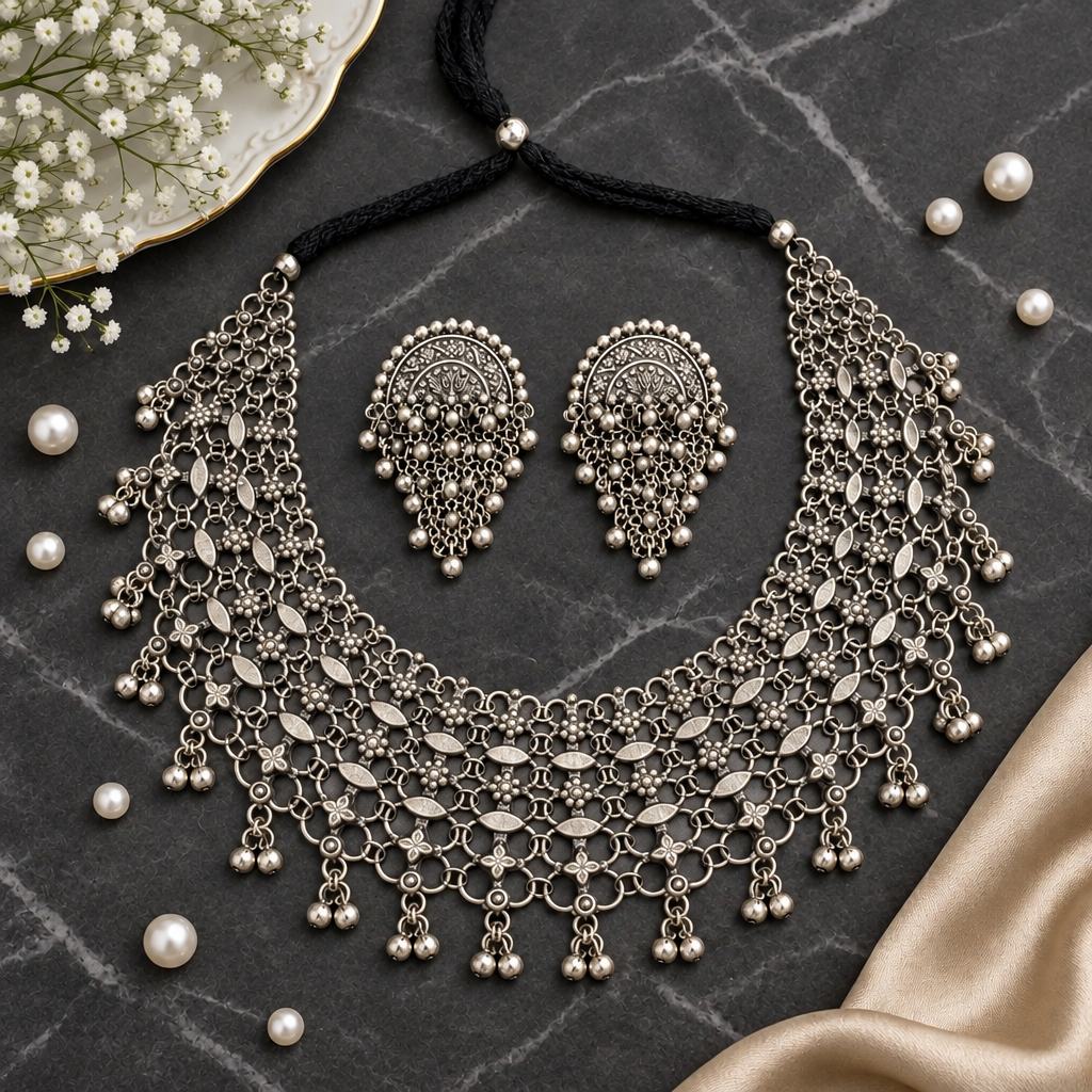 NEYSA BLACK POLISH ANTIQUE JEWELLERY SET