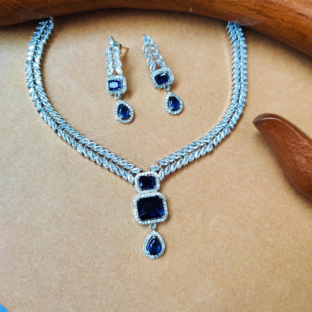 NAVY ANURA AMERICAN DIAMOND JEWELLERY SET