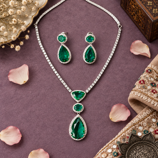 TURQUOISE BOLLY AMERICAN DIAMOND JEWELLERY SET