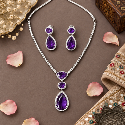 PURPLE BOLLY AMERICAN DIAMOND JEWELLERY SET