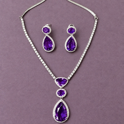 PURPLE BOLLY AMERICAN DIAMOND JEWELLERY SET