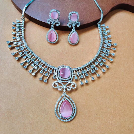 PINK NIHARIS AMERICAN DIAMOND JEWELLERY SET