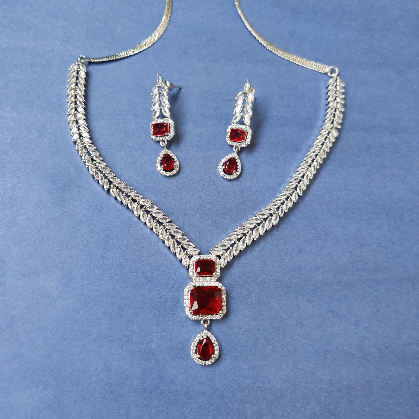 RUBY ANURA AMERICAN DIAMOND JEWELLERY SET