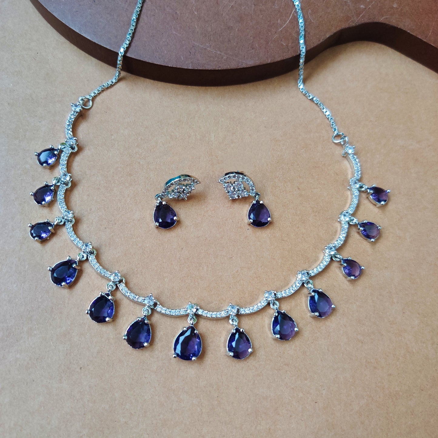 PURPLE AYLA AMERICAN DIAMOND JEWELLERY SET