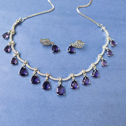 PURPLE AYLA AMERICAN DIAMOND JEWELLERY SET