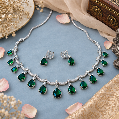 EMERALD AYLA AMERICAN DIAMOND JEWELLERY SET