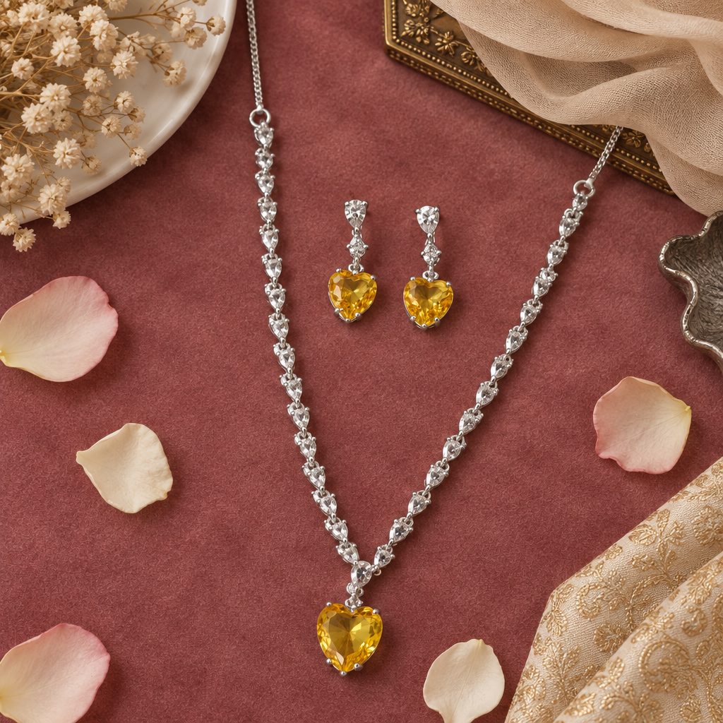 YELLOW ZEST AMERICAN DIAMOND JEWELLERY SET