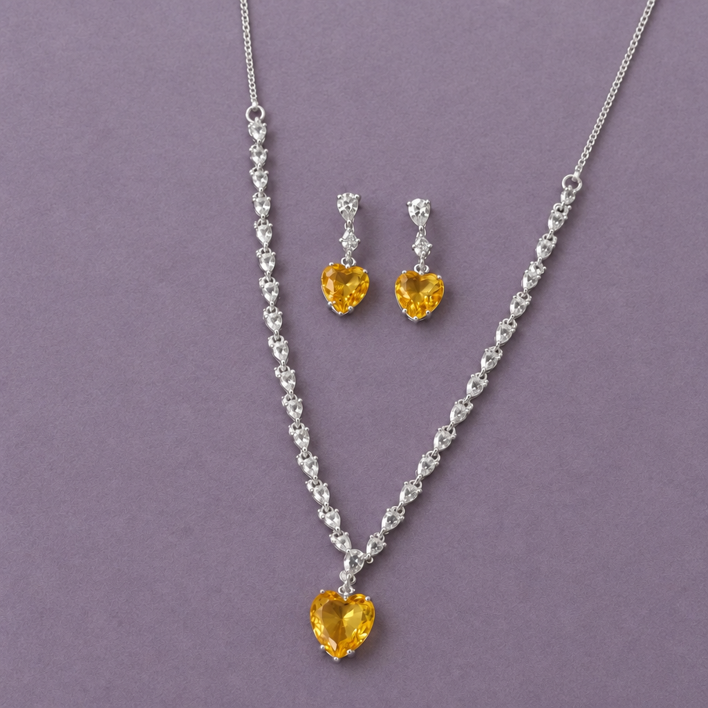 YELLOW ZEST AMERICAN DIAMOND JEWELLERY SET