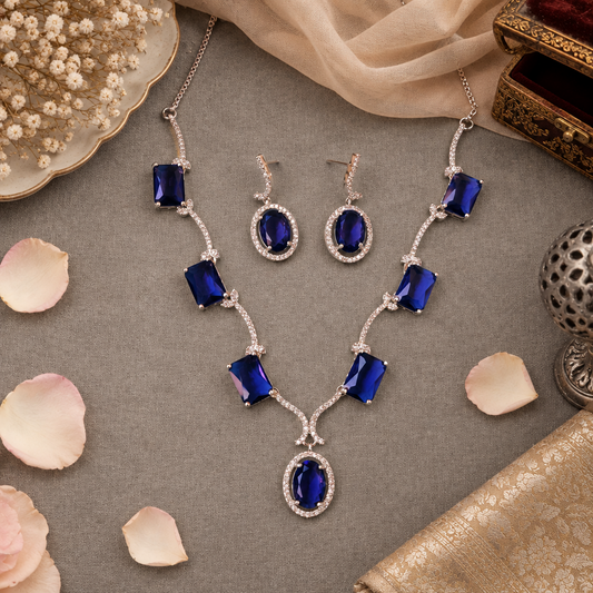 PURPLE MIRA AMERICAN DIAMOND JEWELLERY SET